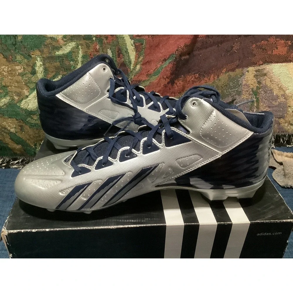 New Mens Adidas FilthyQuick Mid Football Cleats Blue Silver G67072 Size 17